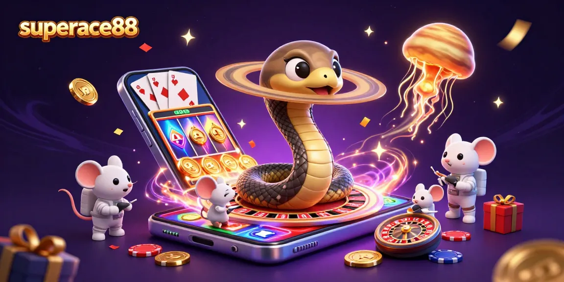 Experience gaming excitement with superace88 in a vibrant casino cosmos, where astronaut mice bet among cosmic elements.