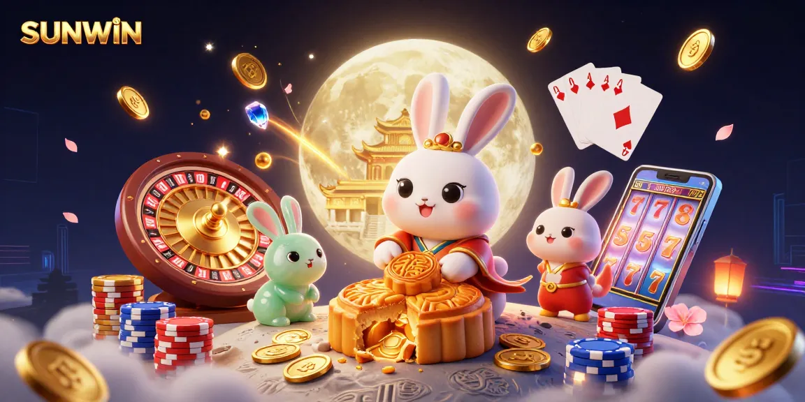 SUNWIN spins luck with a vibrant 3D illustration showcasing rabbit characters and poker elements.